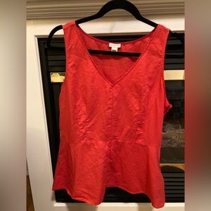 J. Crew coral red linen peplum top.